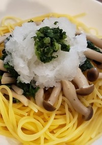 小松菜とシメジのおろしスパ