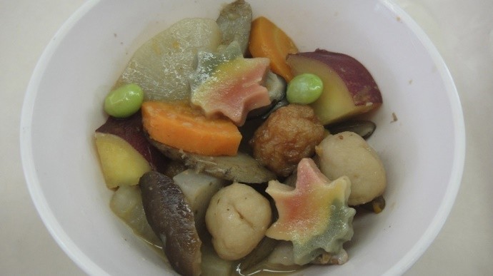 げた団子と秋野菜の煮物★備前市学校給食