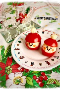クリスマスお弁当に☆プチトマトでサンタ☆