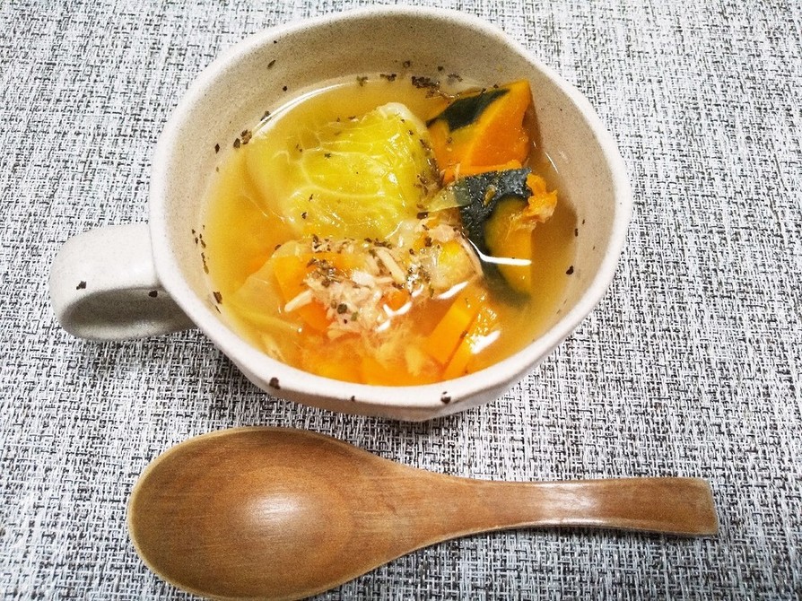 シーチキンと野菜のコンソメスープの画像