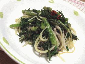 アンチョビと春菊のパスタ和え