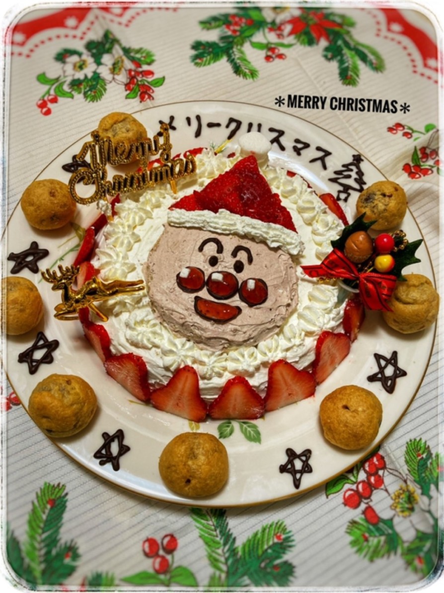 簡単☆アンパンマンのクリスマスケーキ☆の画像