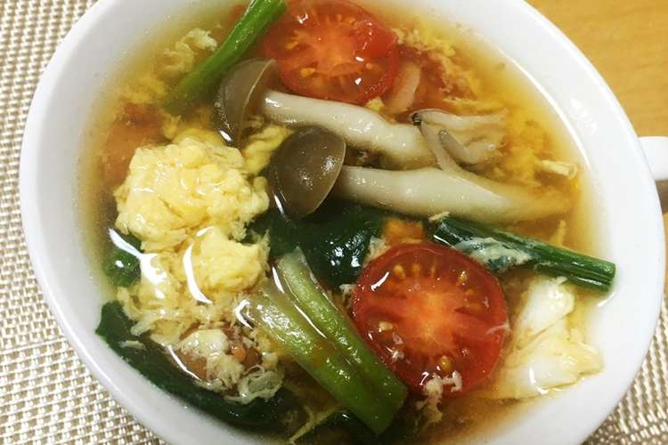 ほうれん草とミニトマトの彩りかき卵スープ レシピ 作り方 By センとラスカ クックパッド 簡単おいしいみんなのレシピが352万品