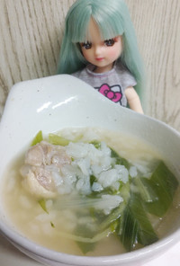 リカちゃん♡鶏水菜鍋の雑炊(卵なし)