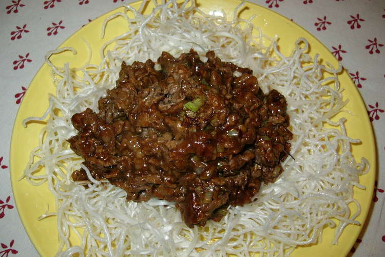 牛肉の味噌炒め 揚げ春雨 レシピ 作り方 By おじょまん クックパッド