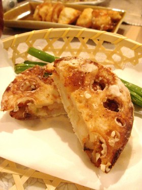 神楽坂の味♪レンコンの海老はさみ揚げ