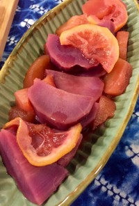 紫サツマイモとりんごのオレンジジュース煮