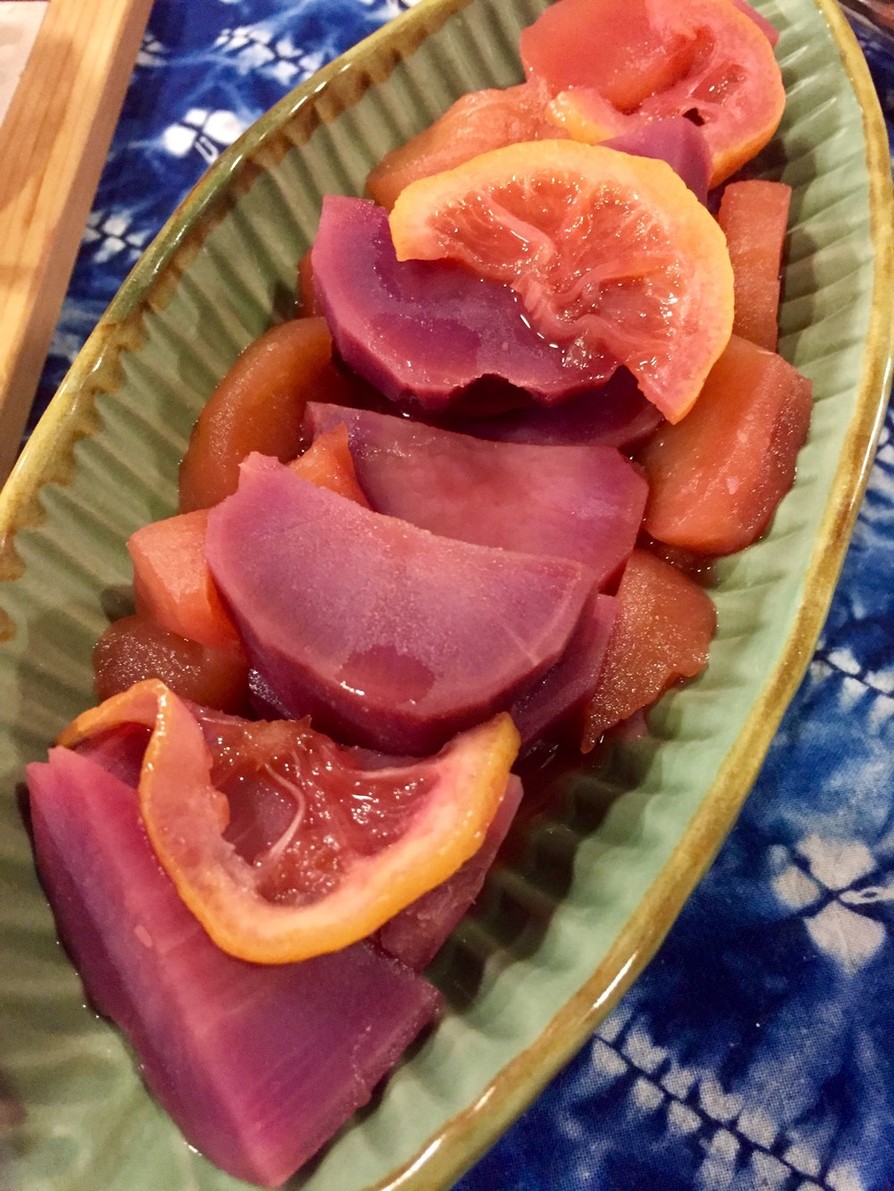 紫サツマイモとりんごのオレンジジュース煮の画像
