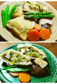 野菜の煮物レタスと海老の巾着煮　発酵玉葱