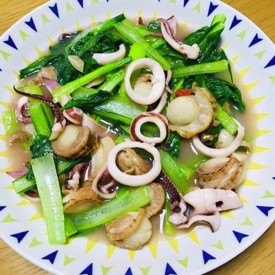 イカとホタテと小松菜の簡単中華炒めの画像