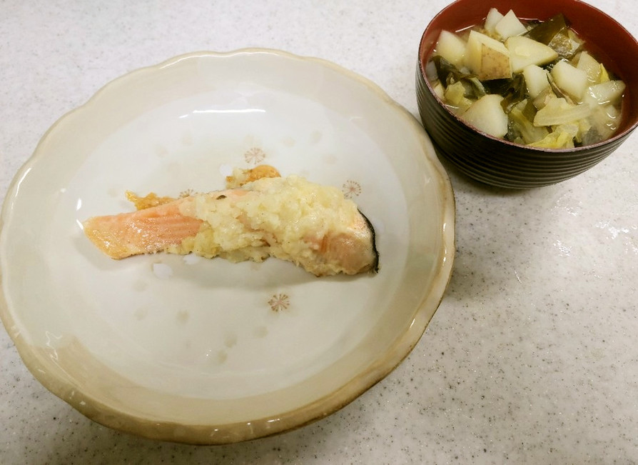 ✨鮭とマッシュのチーズ焼き＆白菜の味噌汁の画像