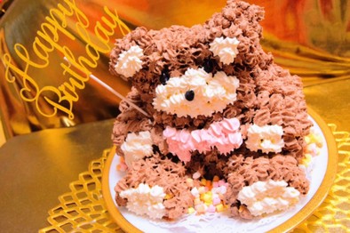 可愛いクマのチョコレート立体3Dケーキの写真