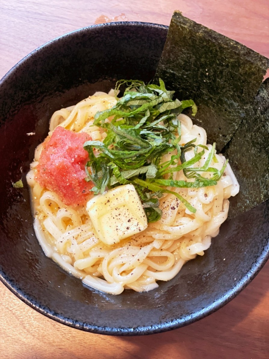 簡単明太子釜玉バターうどんの画像