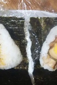 男子喜ぶおにぎり：味玉とネギチャーシュー