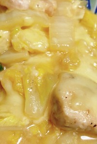 白菜と鶏胸肉のネギ味噌チーズ焼き