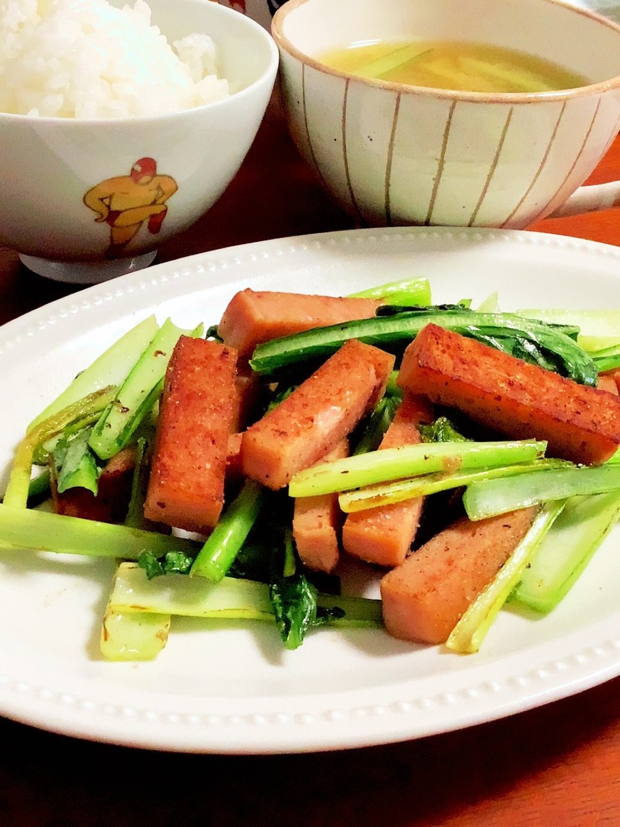 スパムと小松菜の簡単炒めの画像