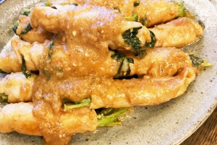 豚肉の豆苗巻き焼き 甘みそごまだれ レシピ 作り方 By Small クックパッド 簡単おいしいみんなのレシピが360万品