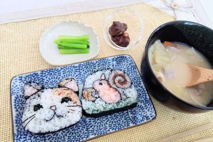 かわいい三毛猫の巻きずし 作ってみてね レシピ 作り方 By ふぁんぷら卯月 クックパッド