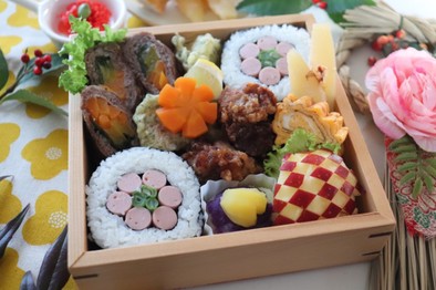 可愛いお花の飾り巻き寿司＊の写真