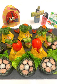 ひな祭♪スピ飾り巻き寿司とスピ野菜雛寿司