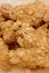 鶏肉の竜田揚げ(白ネギ甘酢ソースかけ)
