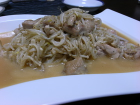 もやし・えのき・鶏肉のチーズぽん炒め