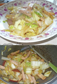 白菜と厚切りハムの海鮮醤炒め