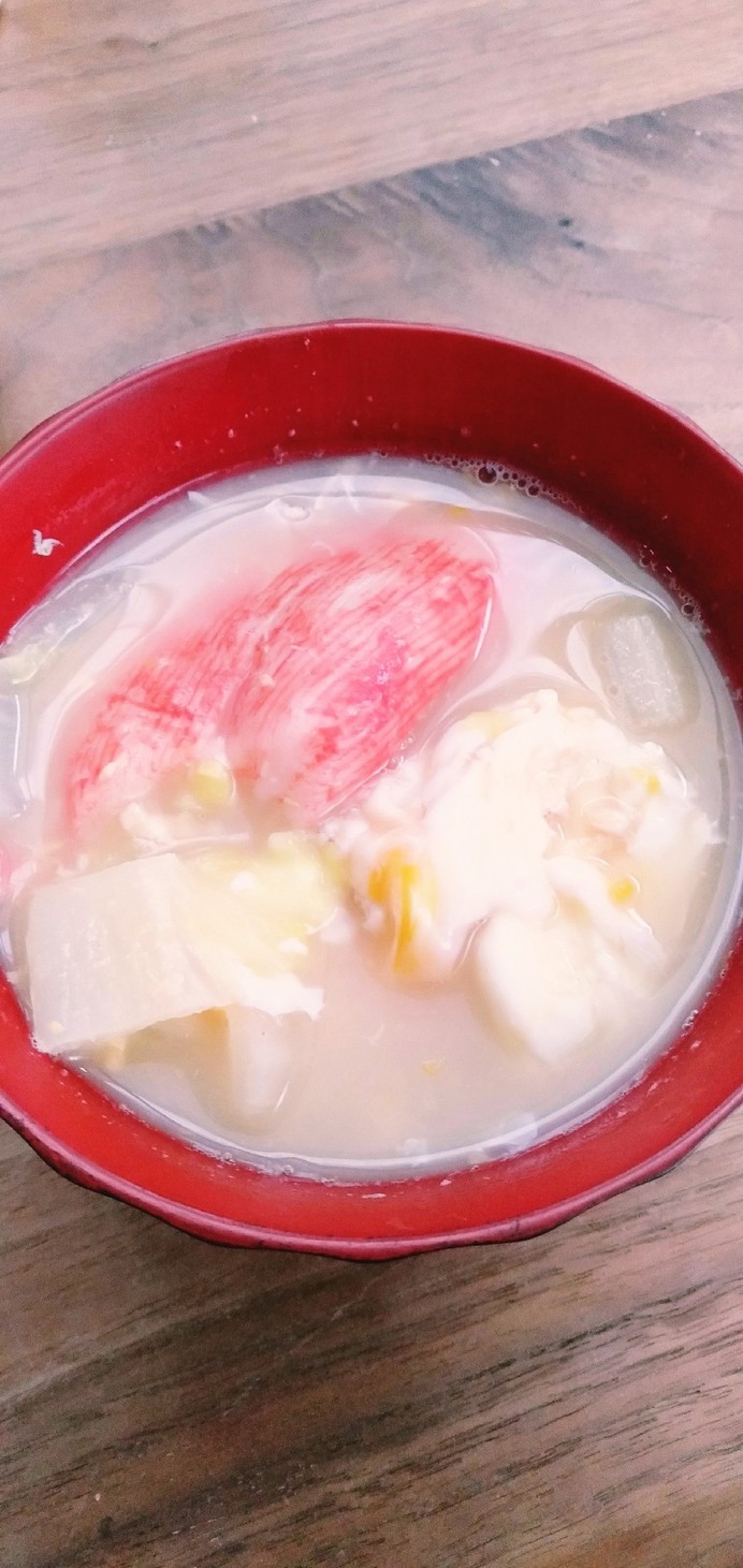 きな粉スープ（白菜、卵、カニカマ）の画像