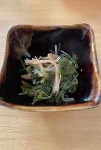 菊菜と水菜と紅生姜の煮付け