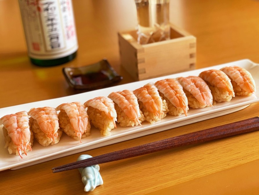 味ぽんで酢飯！海老の握り寿司の画像