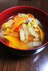 簡単白菜とミンチのボリュームスープ