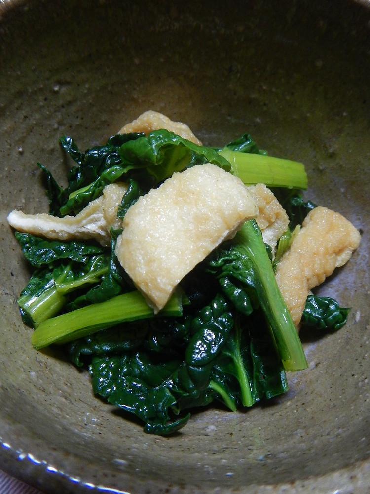減塩調理…「縮み小松菜と薄揚げの炒め煮」の画像