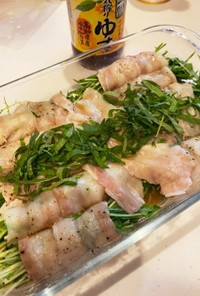 レンチン豚バラで肉巻き水菜♡