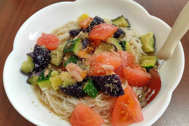 幼児食 夏野菜とツナの冷やしそうめん レシピ 作り方 By A クックパッド 簡単おいしいみんなのレシピが360万品