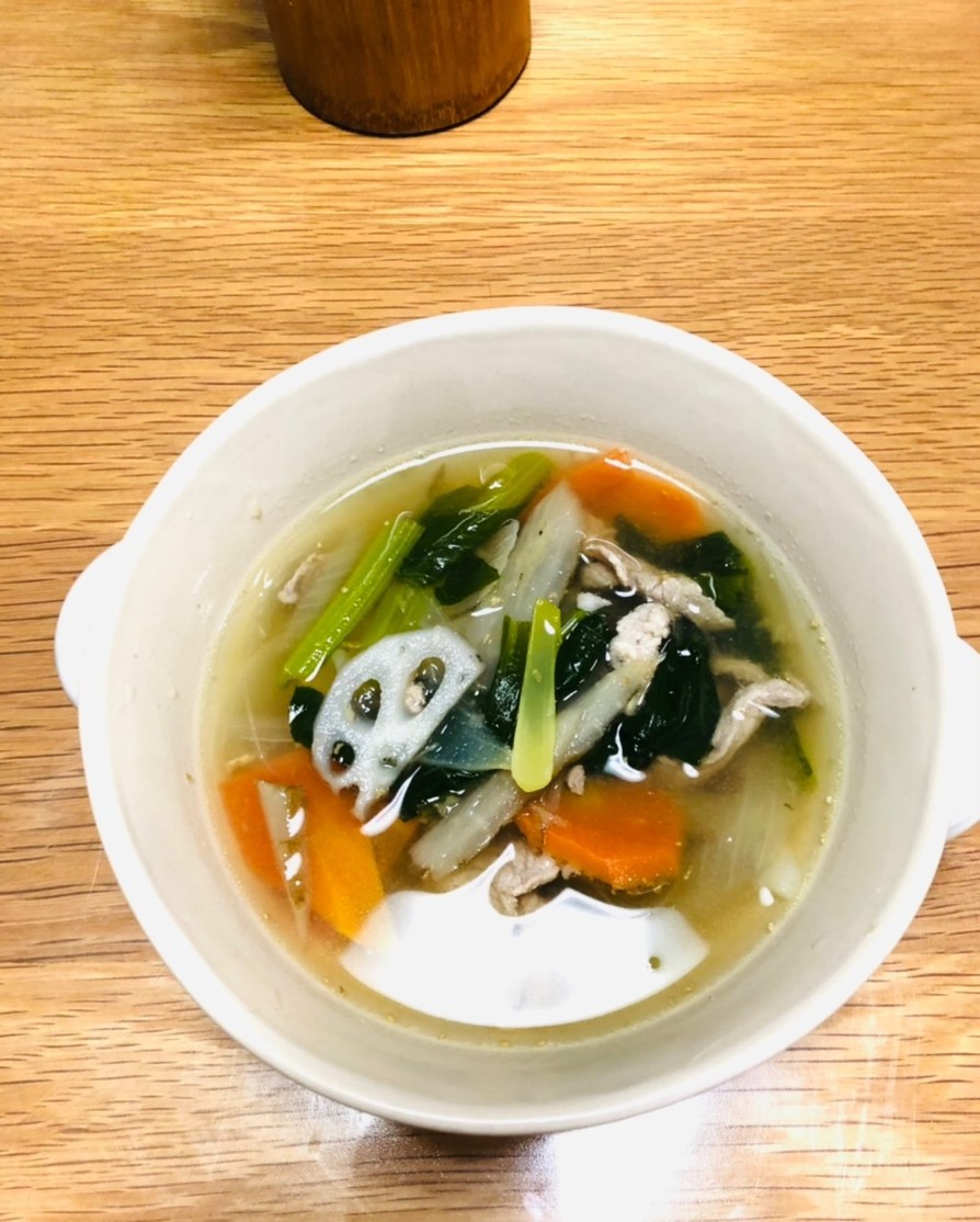 豚こまと野菜（多め）スープ　生姜味の画像