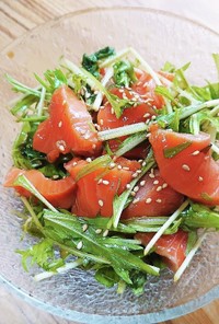 水菜とサーモンのピリ辛サラダ