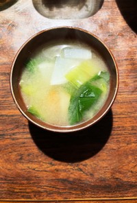 根菜と小松菜味噌汁
