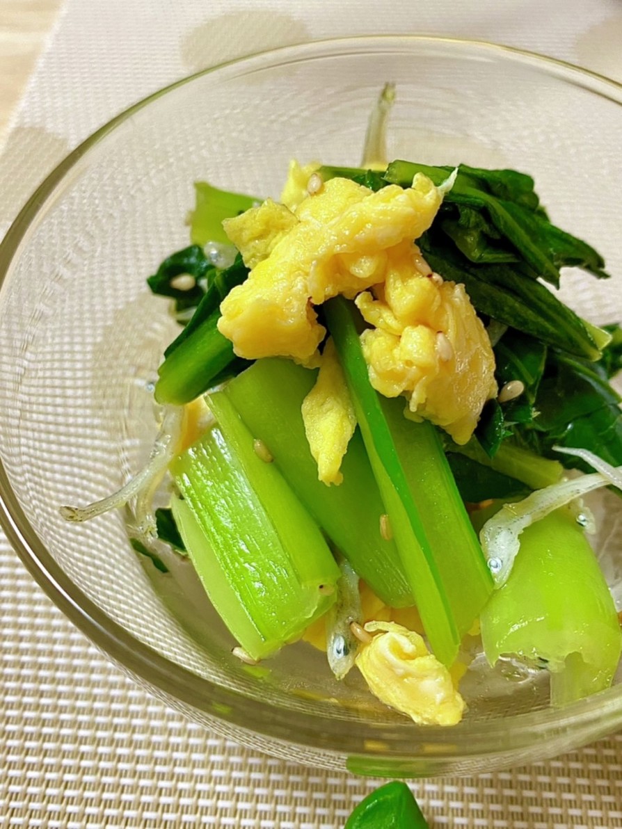 小松菜と炒り卵としらすのさっぱり酢和えの画像