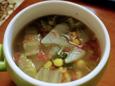 ぽかぽかコンビーフ野菜スープの写真