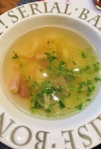 豆苗とマカロニの簡単スープ