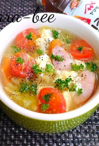 ミニトマトとキャベツのほっこり卵スープ 