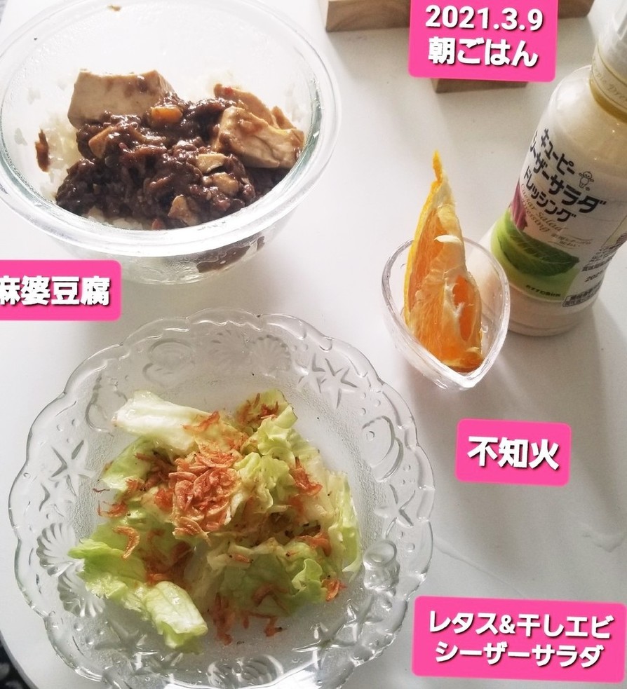 麻婆豆腐&干しエビ&レタスシーザーサラダの画像