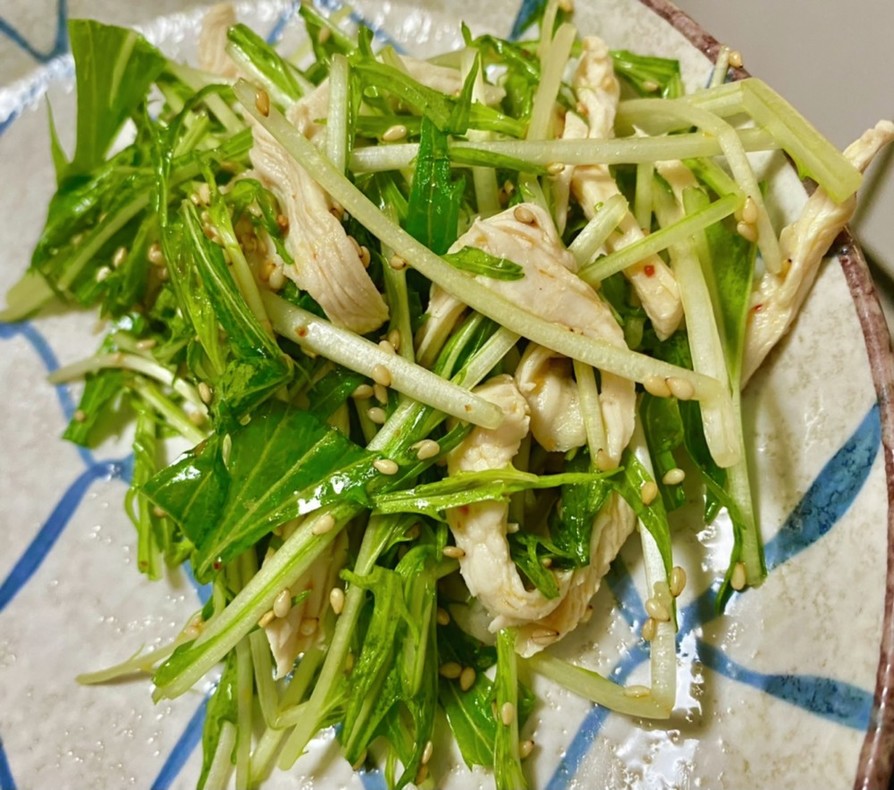水菜と鶏むね肉のピリ辛和えの画像