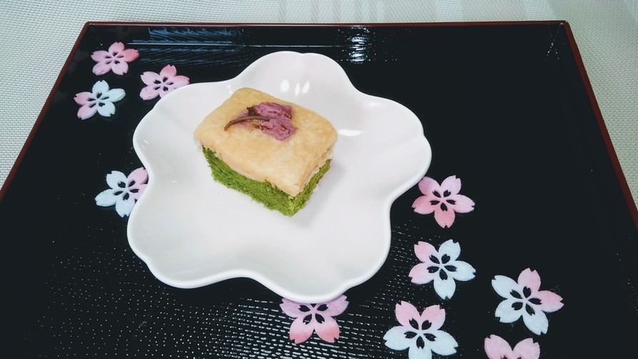 高齢者向け★抹茶と桜のしっとりケーキの画像