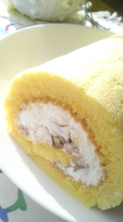 渋皮煮でマロンロールケーキ♡の写真