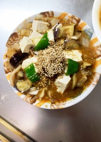 レンジ豚こまピリ辛ネギ味麻婆豆腐&茄子