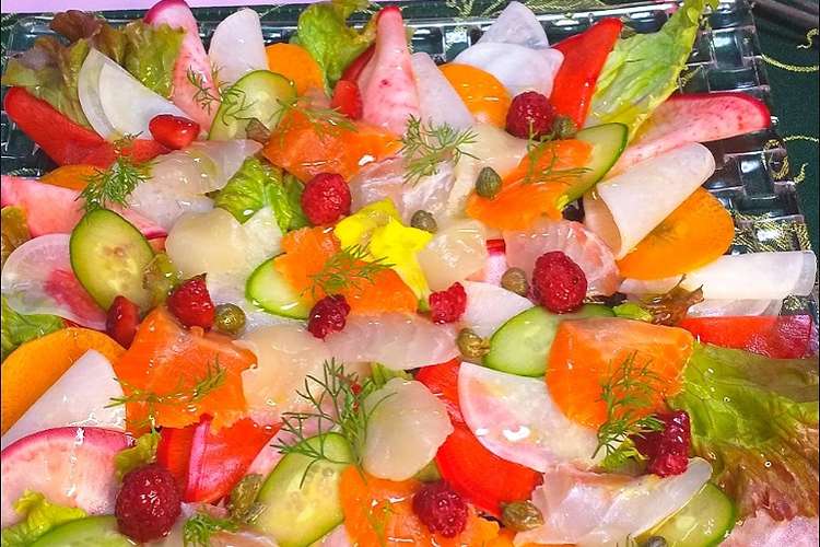 根菜と鯛 サーモン ホタテのカルパッチョ レシピ 作り方 By マイケルの料理 クックパッド 簡単おいしいみんなのレシピが376万品