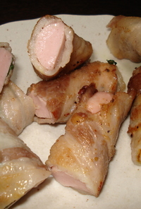 簡単！３つの味の豚バラ魚肉ソーセージ巻き