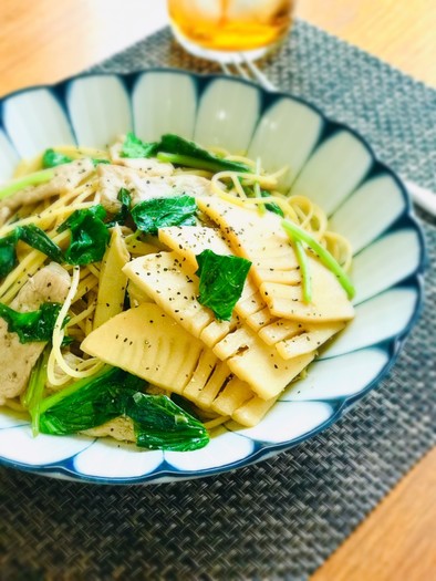 筍と豚ロースの和風パスタの写真