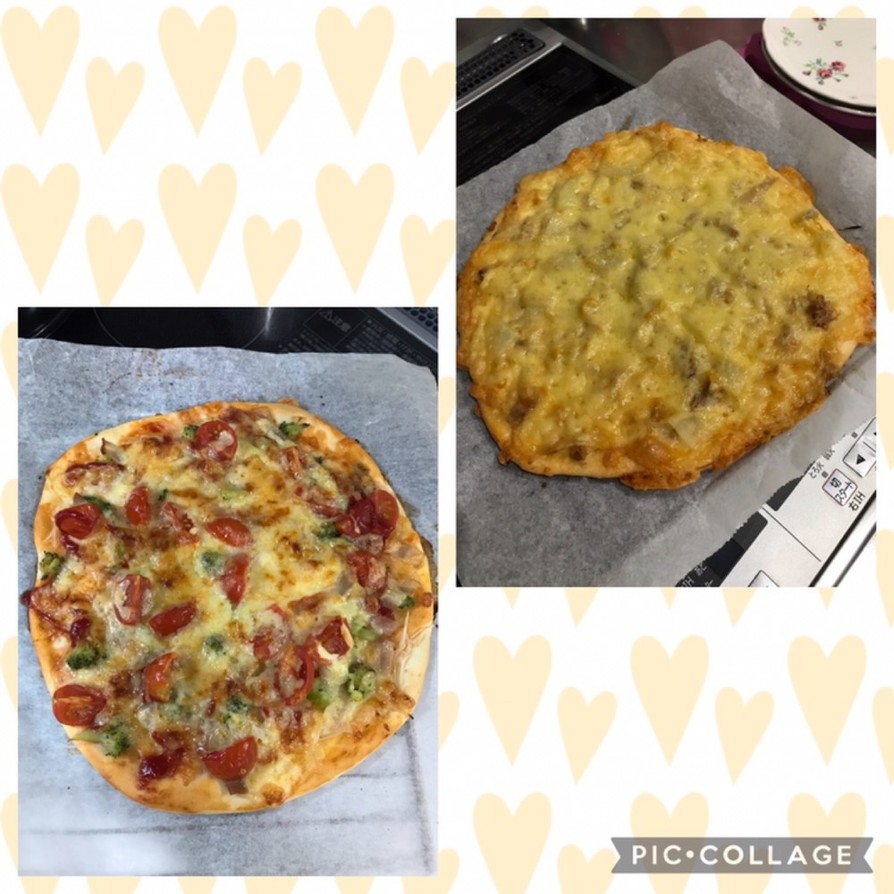 2種のピザ(薄力粉と牛乳で作れる)の画像